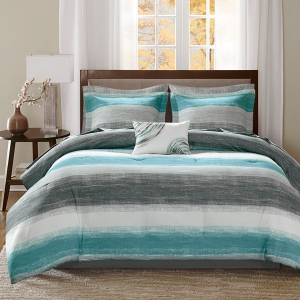 Madison Park Essentials Saben Comforter Set with Cotton Bed Sheets in Aqua, Twin MPE10-693