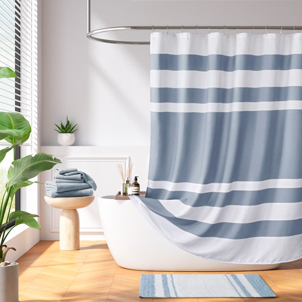 Madison Park Spa Waffle Shower Curtain with 3M Treatment in Dark Blue, 72x84" MP70-8456