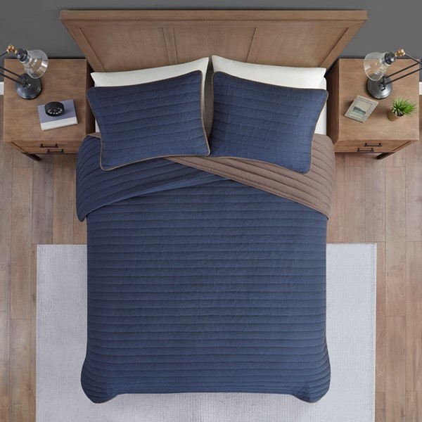 Madison Park Franklin 3 Piece Crinkled Microfiber Quilt Set in Navy, King/Cal King MP13-8154