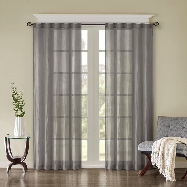 Madison Park Harper Solid Crushed Curtain Panel Pair in Grey, 42x95" MP40-4486