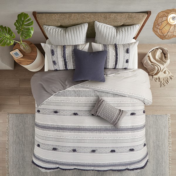 INK+IVY Cody 3 Piece Cotton Duvet Cover Set in Gray/Navy, Full/Queen II12-1262