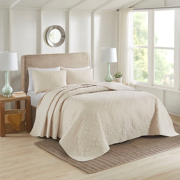 510 Design Oakley 3 Piece Reversible Bedspread Set in Cream, Full/Queen 5DS13-0166