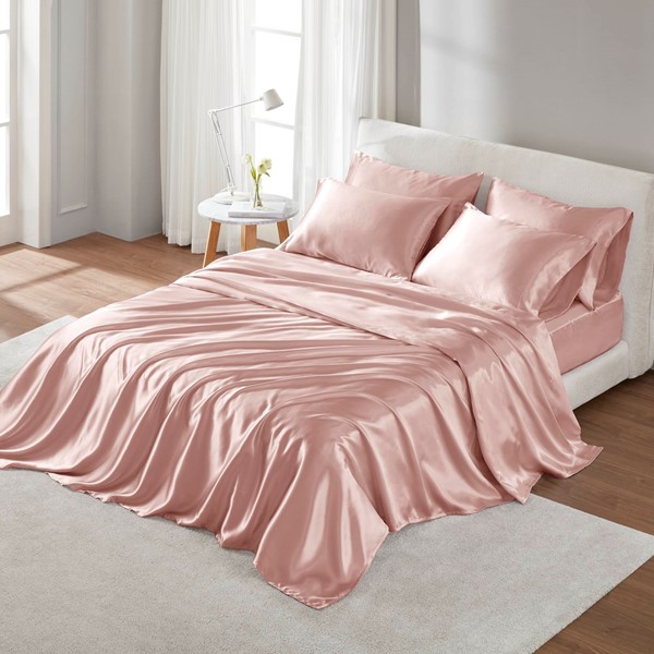 Madison Park Essentials Satin Luxury Sheet Set in Blush, Queen MPE20-773