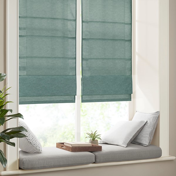 Madison Park Como Printed Faux Silk Room Darkening Cordless Roman Shade in Green, 31x64" MP40-7938