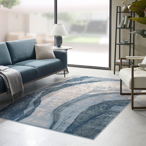 Madison Park Grace Abstract Wave Area Rug in Blue, 8x10' MP35-7563