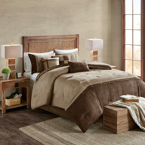 Madison Park Boone 7 Piece Faux Suede Comforter Set in Brown, King MP10-905