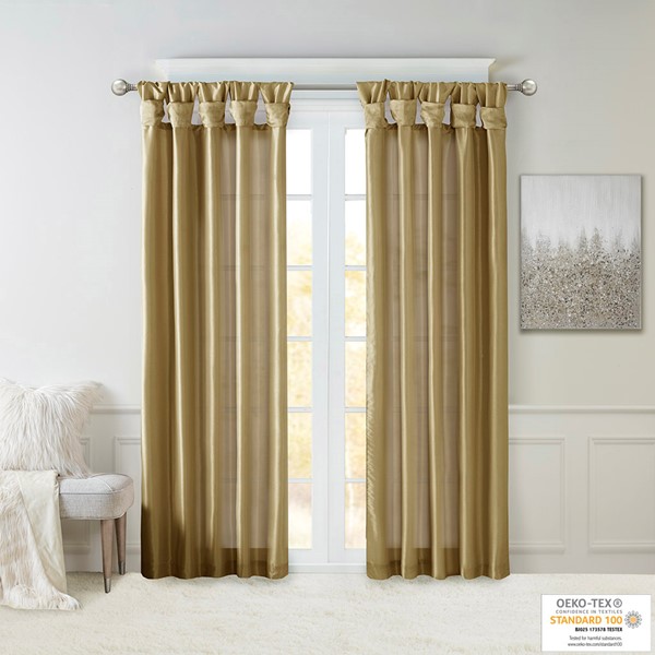 Madison Park Emilia 100% Polyester Solid Faux Silk Lined Twist Tab Window Curtain in Bronze, 50x95" WIN40-122