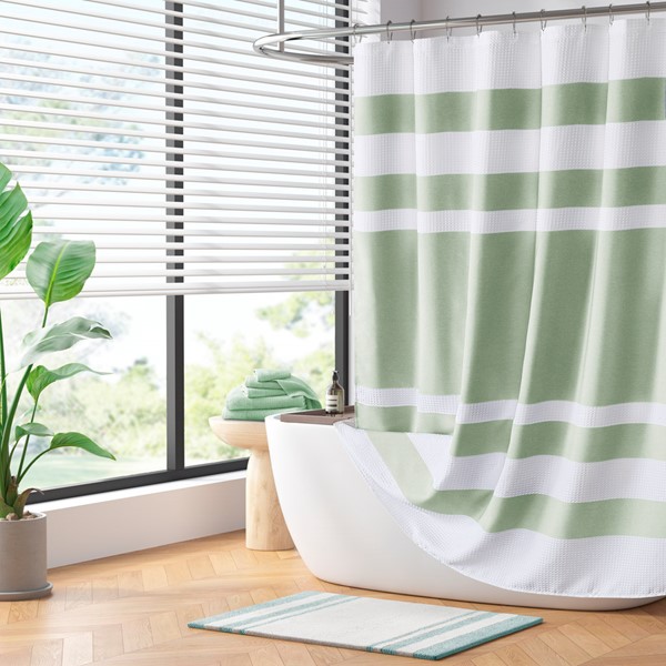 Madison Park Spa Waffle Shower Curtain with 3M Treatment in Sage Green, 108x72" MP70-8568