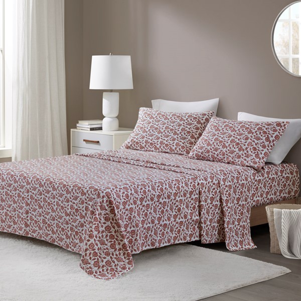 Beautyrest Oversized Cotton Flannel 4 Piece Sheet Set in Rust Floral, Cal King BR20-4675