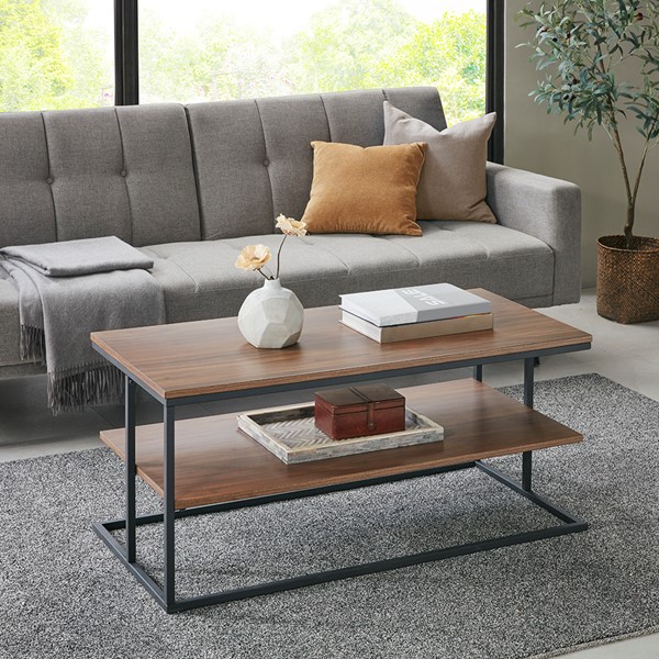 510 Design Monarch 42"  2 Tier Rectangle Metal Frame Coffee Table in Dark Coffee/Black 5DS120-0011