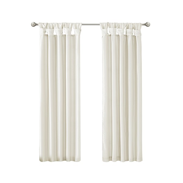 Madison Park Emilia 100% Polyester Solid Faux Silk Lined Twist Tab Window Curtain in White, 50x84" WIN40-115