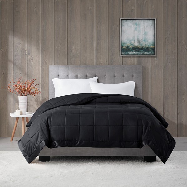 Madison Park Windom Lightweight Down Alternative Blanket with Satin Trim in Black, King MP51-8502