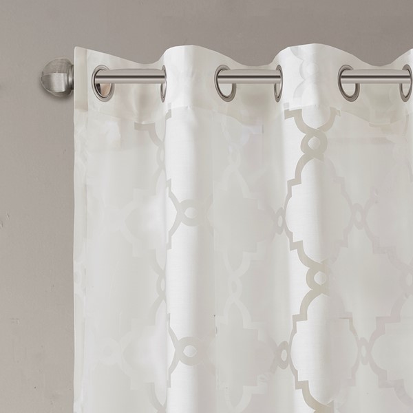 Madison Park Eden Fretwork Burnout Sheer Curtain Panel in White, 50x95" MP40-3775