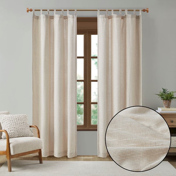 Madison Park Beals Faux Linen Tab Top Fleece Lined Curtain Panel in Natural, 50x84" MP40-7494