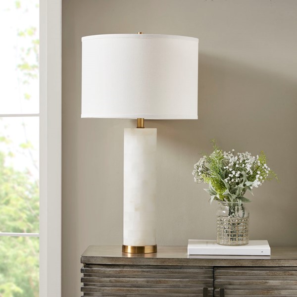 INK+IVY Prague Alabaster Table Lamp in White/Gold MP153-0144