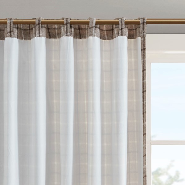 Madison Park Anaheim Plaid Rod Pocket and Back Tab Curtain Panel with Fleece Lining in Brown, 50x84" MP40-6767