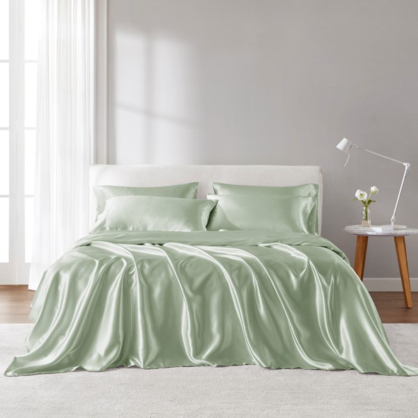 Madison Park Essentials Satin Luxury Sheet Set in Sage, Full MPE20-1124