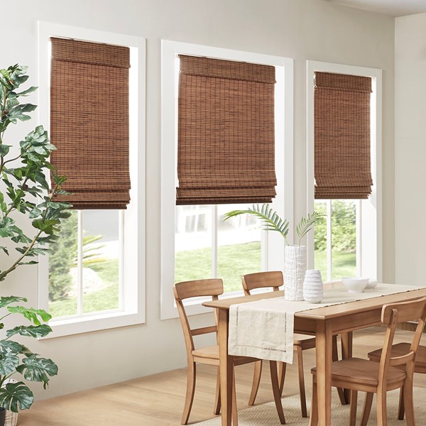 Madison Park Eastfield Bamboo Light Filtering Roman Shade 64"L in Teak, 35x64" MP40-7813