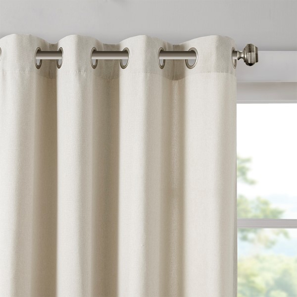 Madison Park Englewood Solid Piece Dyed Grommet Top Curtain Panel in Natural, 50x84" MP40-6751