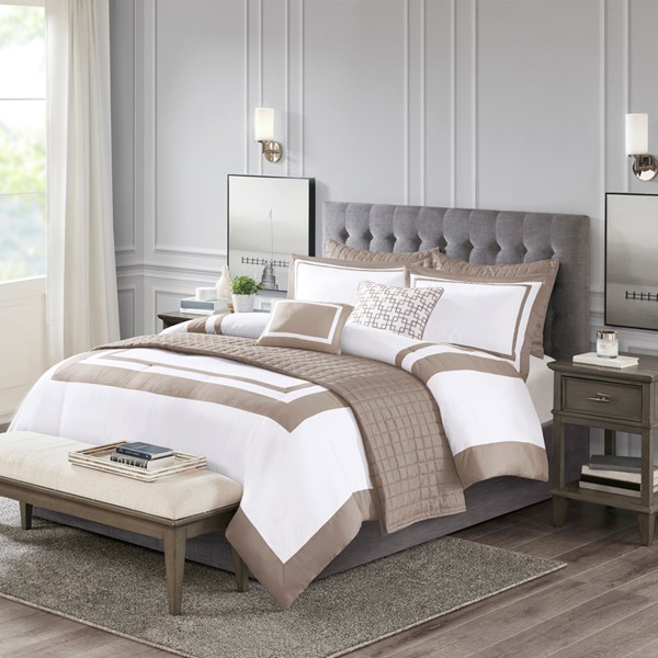 Madison Park Heritage 8 Piece Comforter and Quilt Set Collection in Taupe, Full/Queen MP10-8243