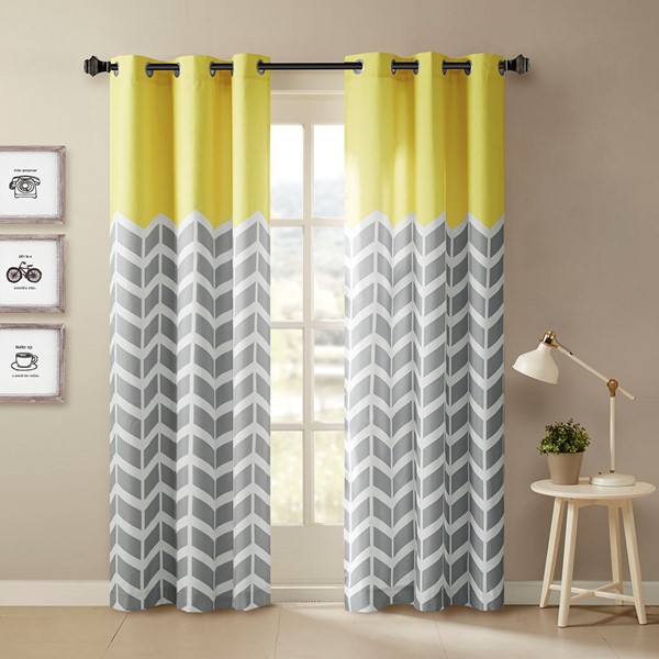 Intelligent Design Alex Chevron Printed Room Darkening Grommet Top Panel Pair in Yellow, 42x63" ID40-554