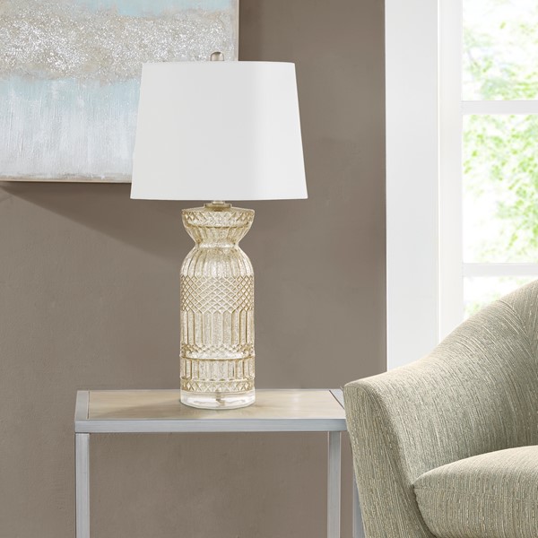 510 Design Luxuria Textured Glass and Acrylic Base Table Lamp in Antique Silver FB153-1180