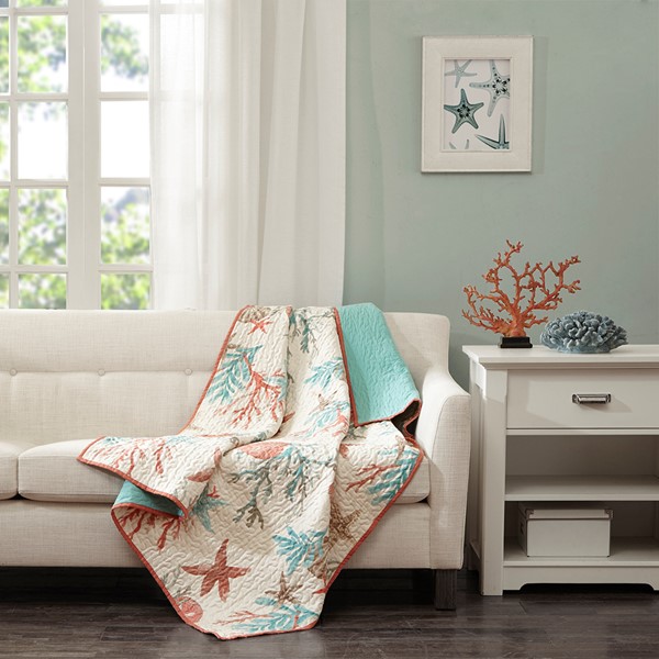 Madison Park Pebble Beach Oversized Cotton Quilted Throw in Coral, 50x70" MP50-3723