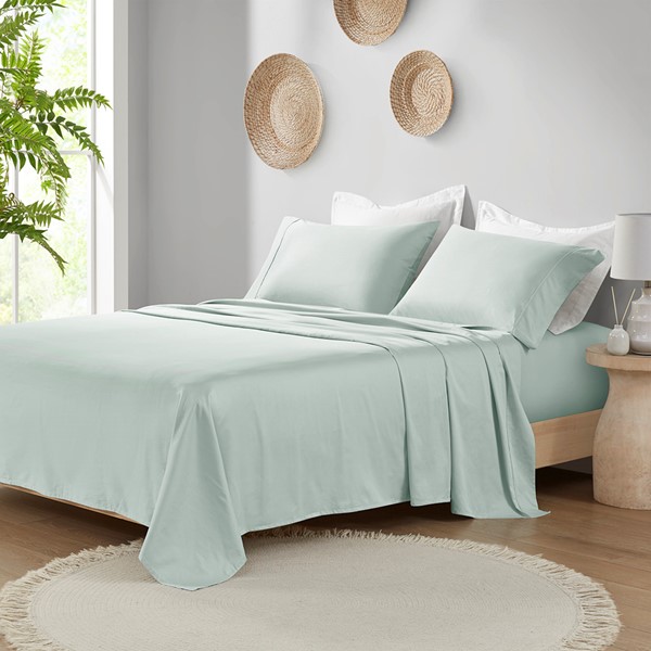 Madison Park 300 Thread Count 100% Organic Cotton Deep Pocket Sheet Set in Aqua, King MP20-8252