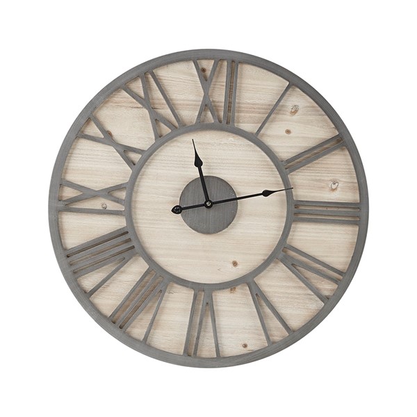 Madison Park Mason 23.6" Wood Wall Clock in Natural/Grey MP95D-0239