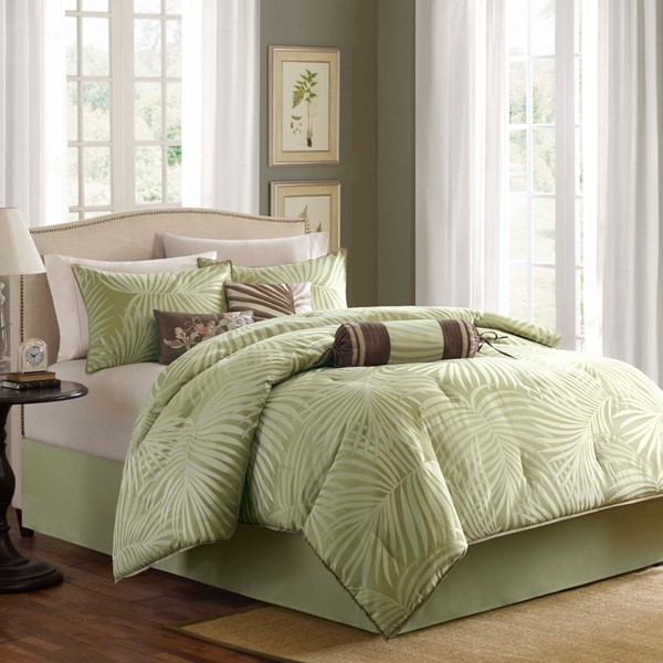 Madison Park Freeport 7 Piece Jaquard Comforter Set in Olive Green, Queen MP10-233