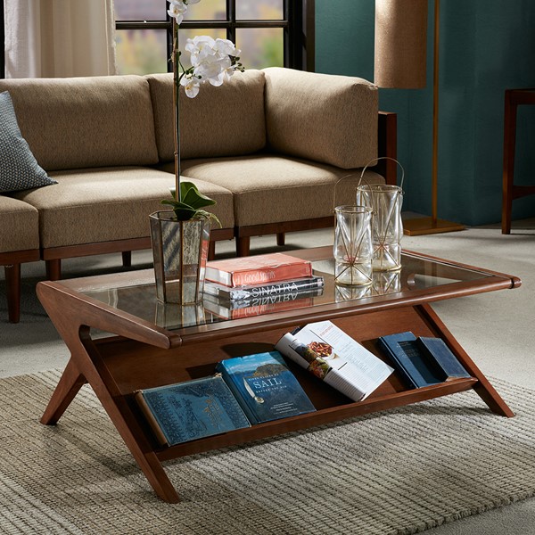 INK+IVY Rocket Coffee Table with Tempered Glass in Pecan IIF17-0045