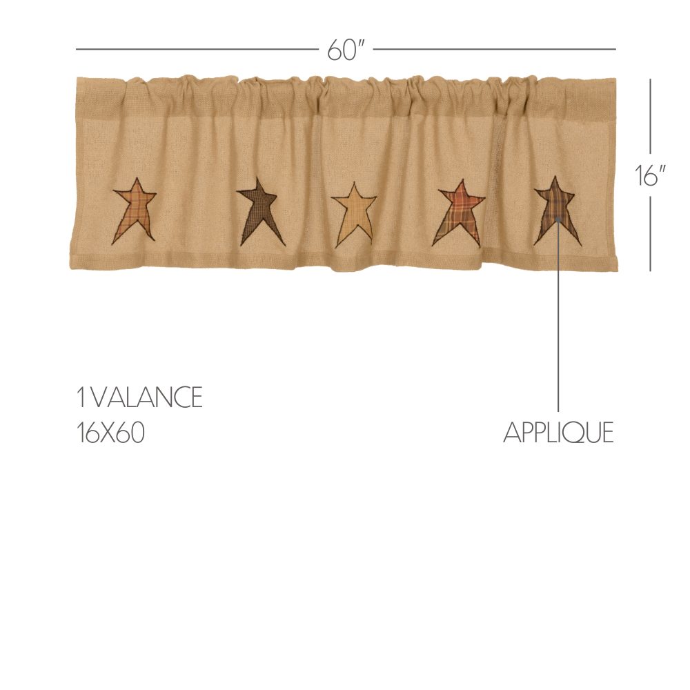 Stratton Burlap Applique Star Valance 16x60