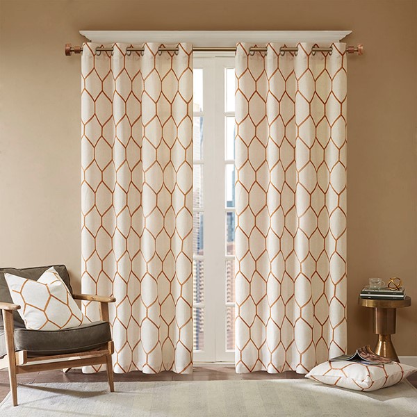 Madison Park Brooklyn Metallic Geo Embroidered Curtain Panel in Spice, 50x84" MP40-4363