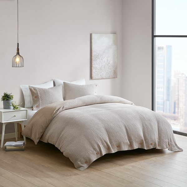 Clean Spaces Mara 3 PC Cotton and Rayon from Bamboo Blend Waffle Weave Duvet Cover Set in Taupe, Full/Queen CSP12-1478