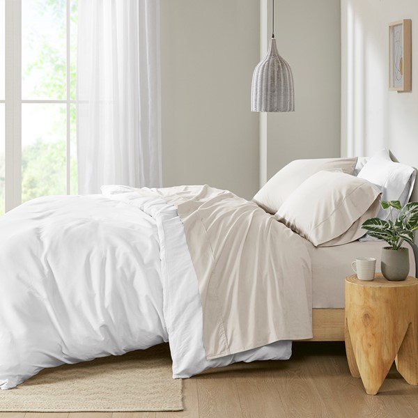 Madison Park 200 Thread Count Relaxed Cotton Percale Sheet Set in Ivory, Cal King MP20-5381