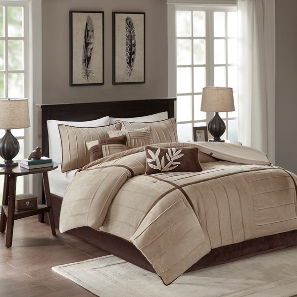 Madison Park Dune 7 Piece Faux Suede Comforter Set in Beige, Queen MP10-069