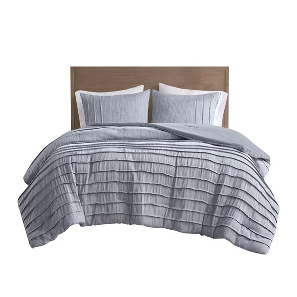 Beautyrest Maddox Striated Cationic Dyed Oversized Comforter Set with Pleats in Blue, King/Cal King BR10-3865