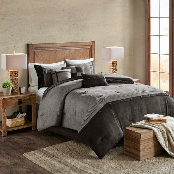 Madison Park Boone 7 Piece Faux Suede Comforter Set in Grey, King MP10-2791