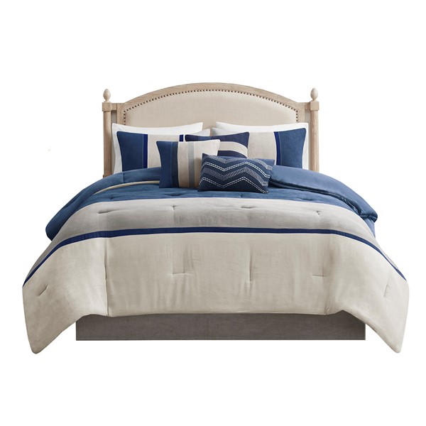 Madison Park Palisades 7 Piece Faux Suede Comforter Set in Blue, King MP10-1317