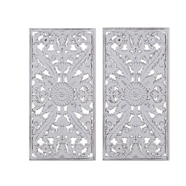 Madison Park Botanical Panel Distressed Carved Wood 2-piece Wall Decor Set in White MP95B-0230