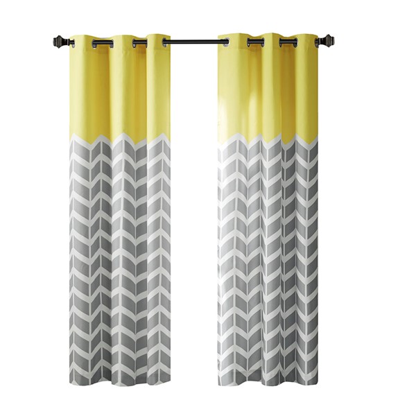 Intelligent Design Alex Chevron Printed Room Darkening Grommet Top Panel Pair in Yellow, 42x63" ID40-554