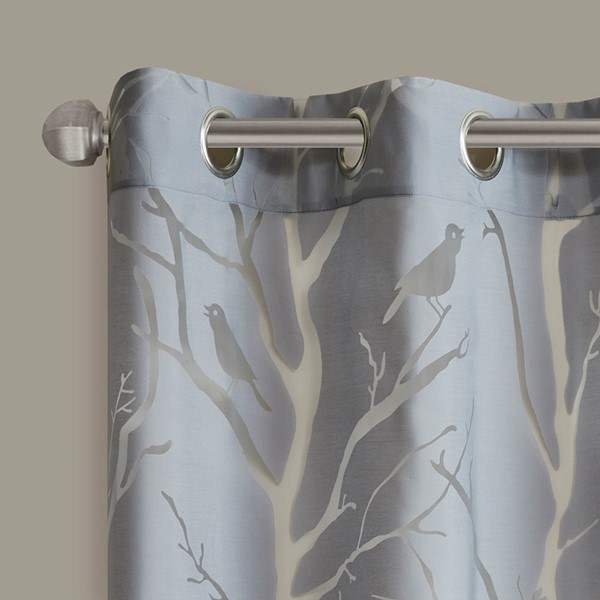 Madison Park Averil Grommet Top Sheer Bird on Branches Burnout Window Curtain in Grey, 50x63" MP40-3594