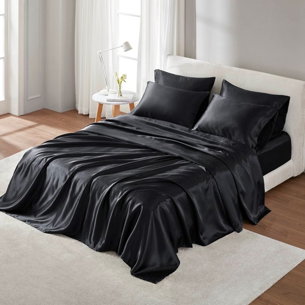 Madison Park Essentials Satin Luxury Sheet Set in Black, Cal King SHET20-505