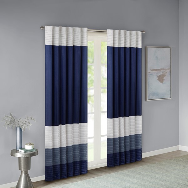 Madison Park Amherst Polyoni Pintuck Curtain Panel in Navy, 50x84" MP40-2225