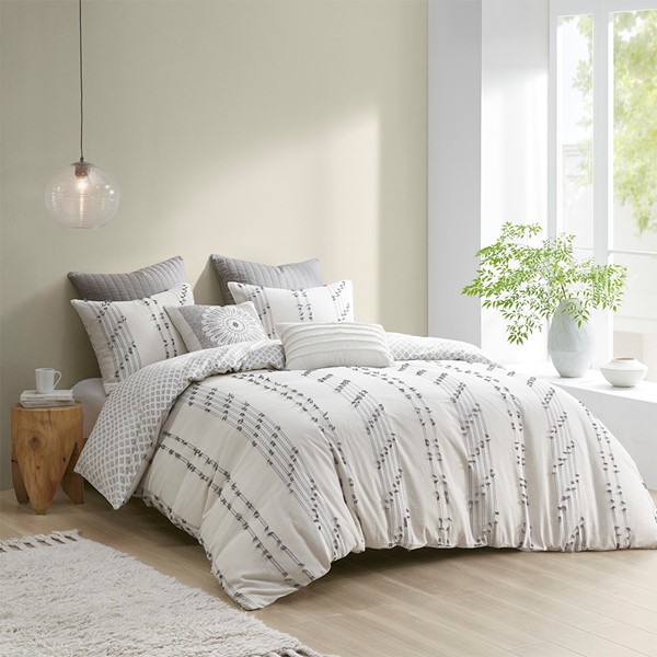 INK+IVY Kara 3 Piece Cotton Jacquard Duvet Cover Set in Ivory, King/Cal King II12-1269