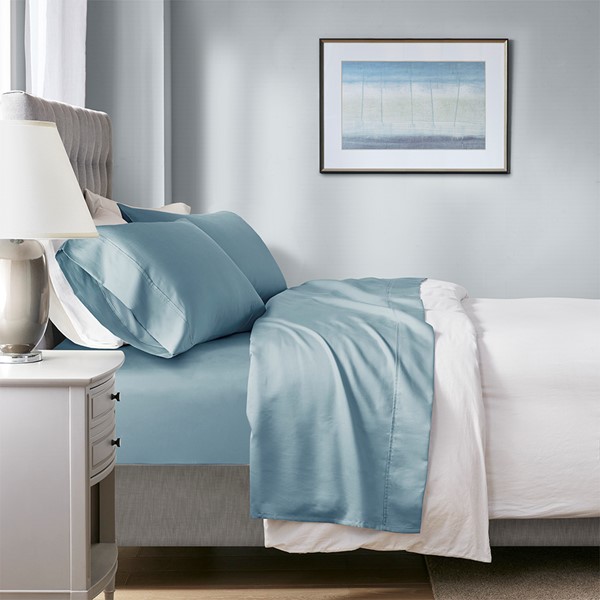 Beautyrest 1000 Thread Count HeiQ Smart Temperature Cotton Blend 4 PC Sheet Set in Blue, Full BR20-1887