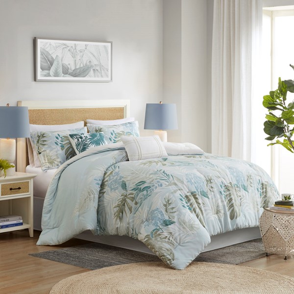 Harbor House Kiawah Island 6 Piece Oversized Cotton Comforter Set with Throw Pillow in Blue, Queen HH10-1851