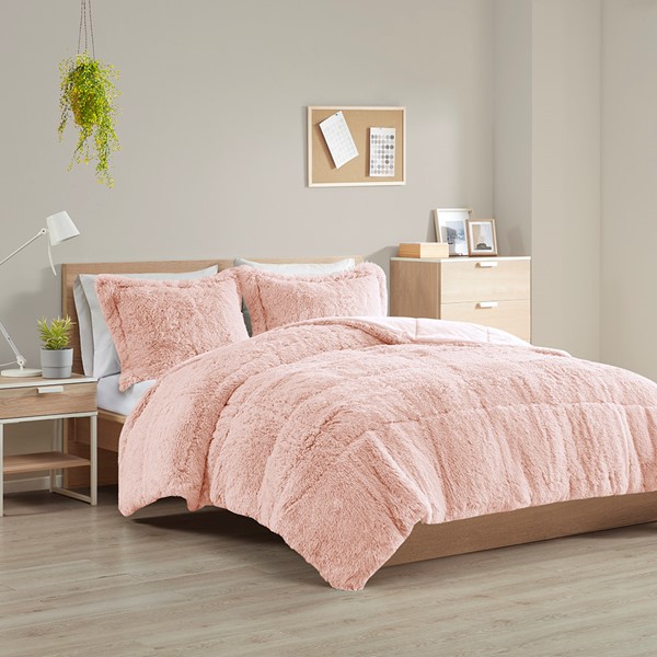 Intelligent Design Malea Shaggy Faux Fur Comforter Mini Set in Blush, Full/Queen ID10-1824