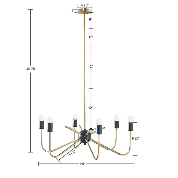 Hampton Hill Alexis 6-Light Metal Chandelier in Antique Brass/Black FB150-1162