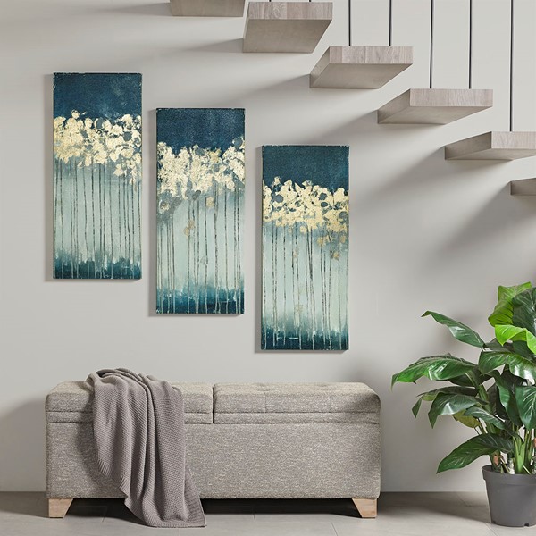 Madison Park Dewy Forest Gold Foil Abstract 3-piece Canvas Wall Art Set in Teal MP95C-0009